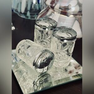 Fenton Glass Cut Strawberry Pattern Clear Glass Salt and Pepper Shakers Set Of 3